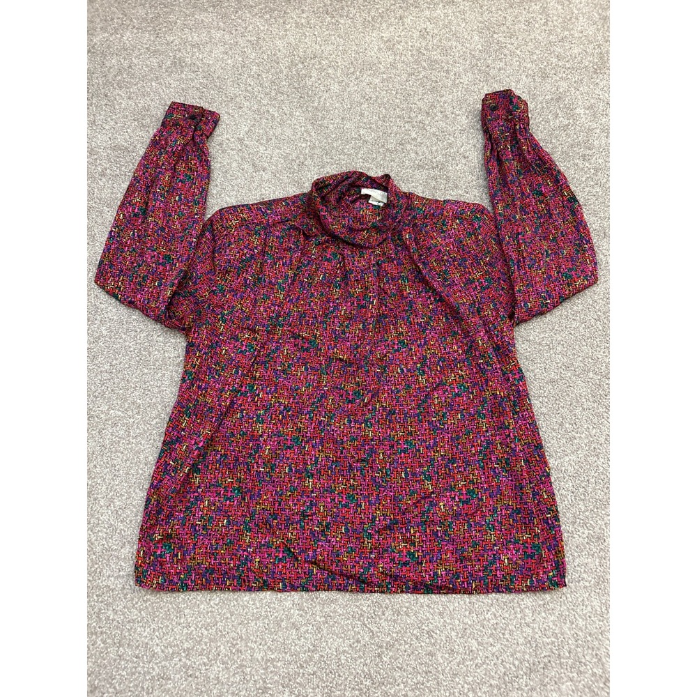 Andre Sauvage Blouse Womens 6 Multicolor Excellent Vintage Mock Neck Print